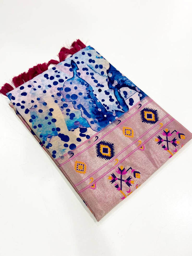 Multi Geometric Floral Pallu Saree