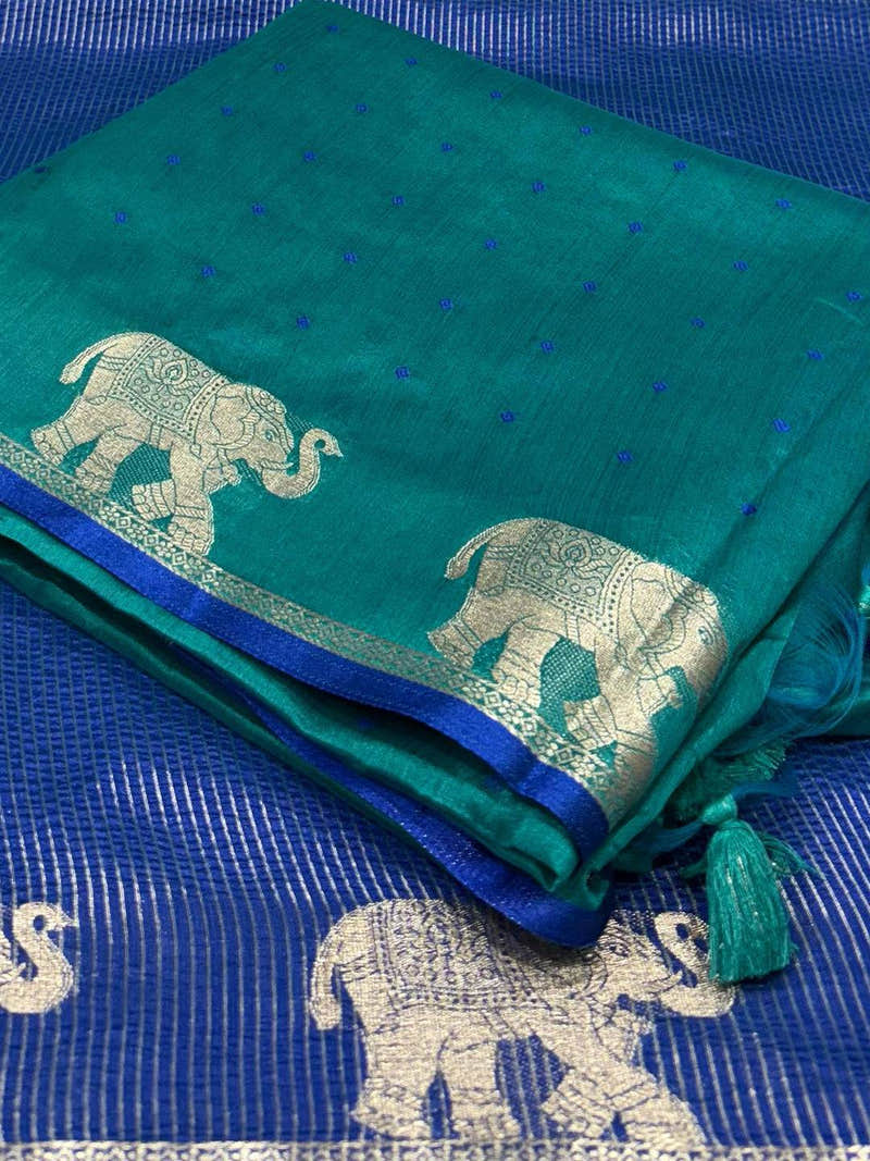 Blue Soft Silk Bandhani Butti Saree