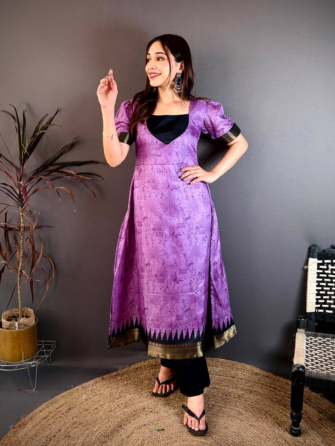 Soft Dola Silk Half Paan Neck Kurti