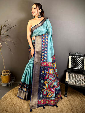 Royal Zari Katha Pattern Kalamkari Saree
