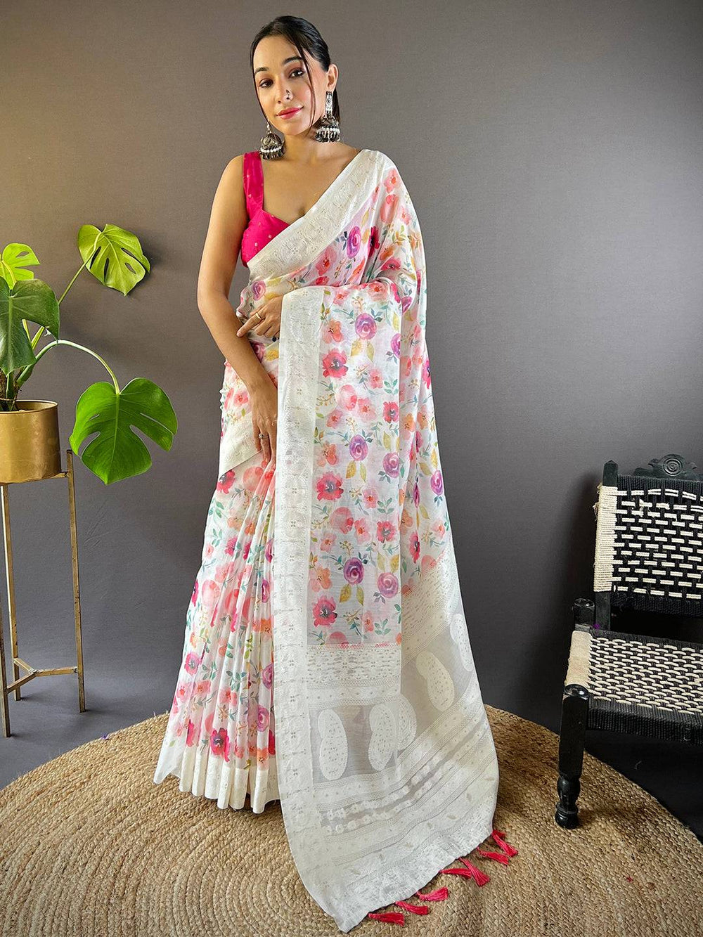 Multicolor Flower Digital Print Saree