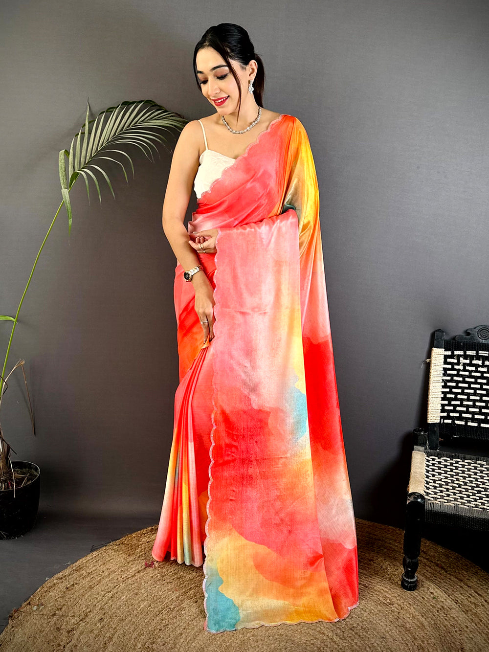 Majestic Freehand Abstract Chinnon Saree