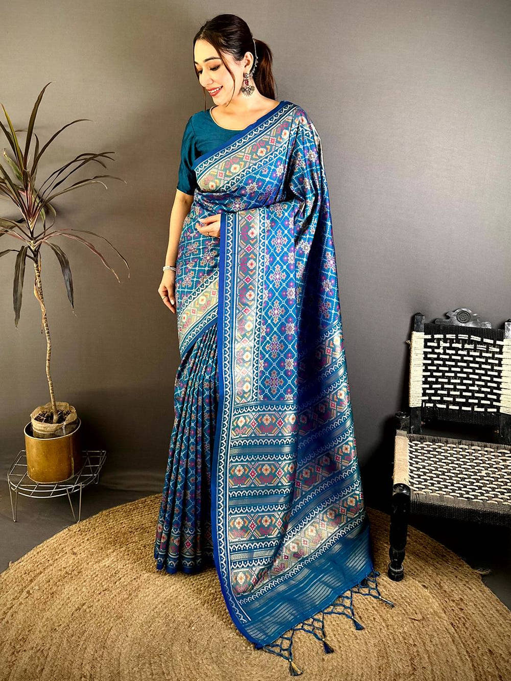 Radiant Blue Soft Silk Patola Weaving Saree