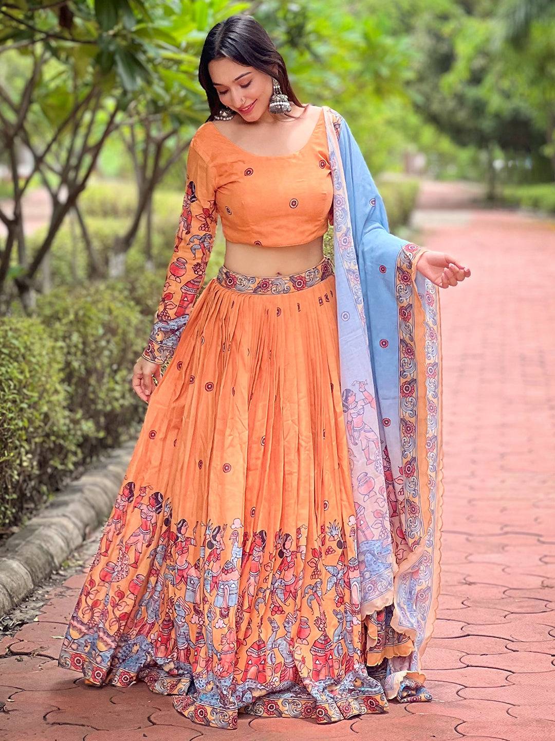 Merigold Yellow Lehenga with blue dupatta