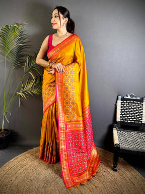 Fenta Double Ikat Soft Silk Saree