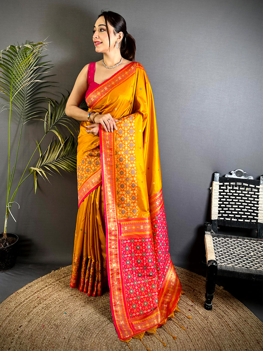 Fenta Double Ikat Soft Silk Saree