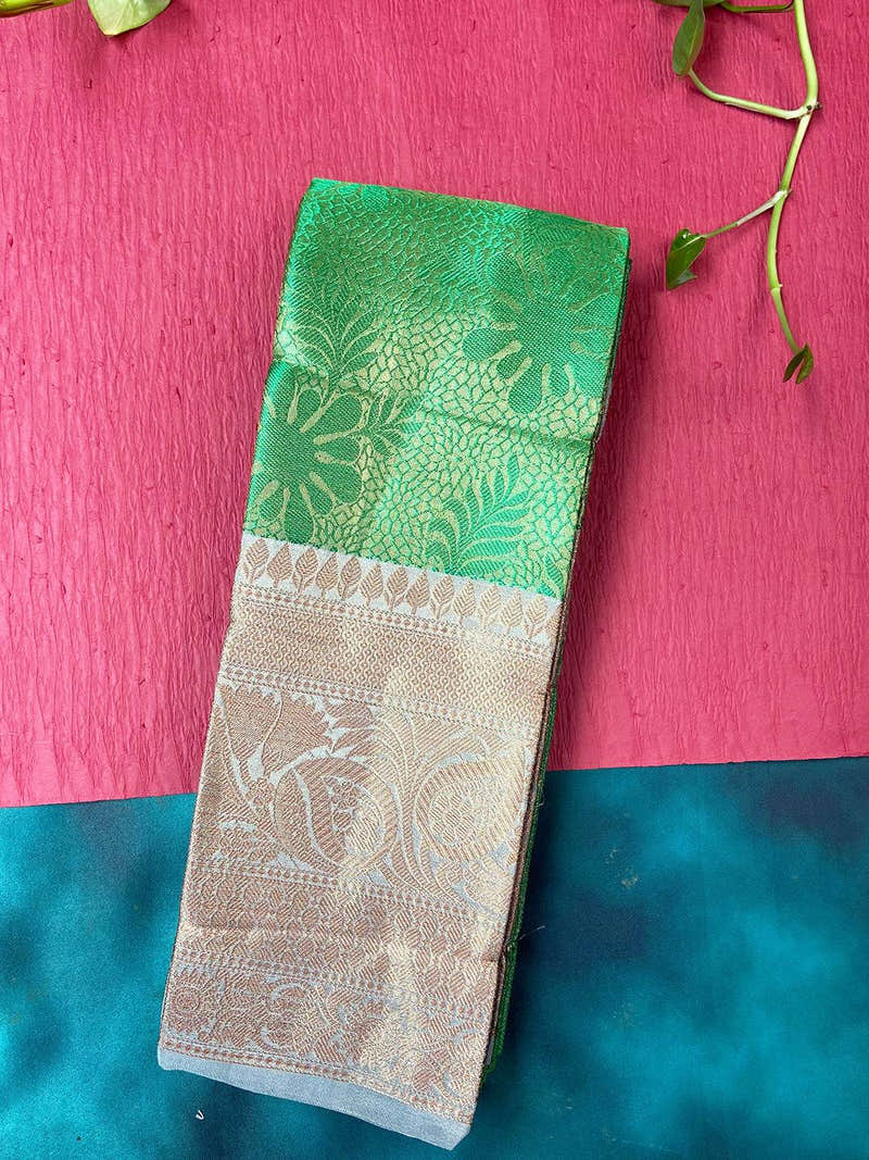 Parakeet Green Dupion Silk With Ethnic Motifs Saree