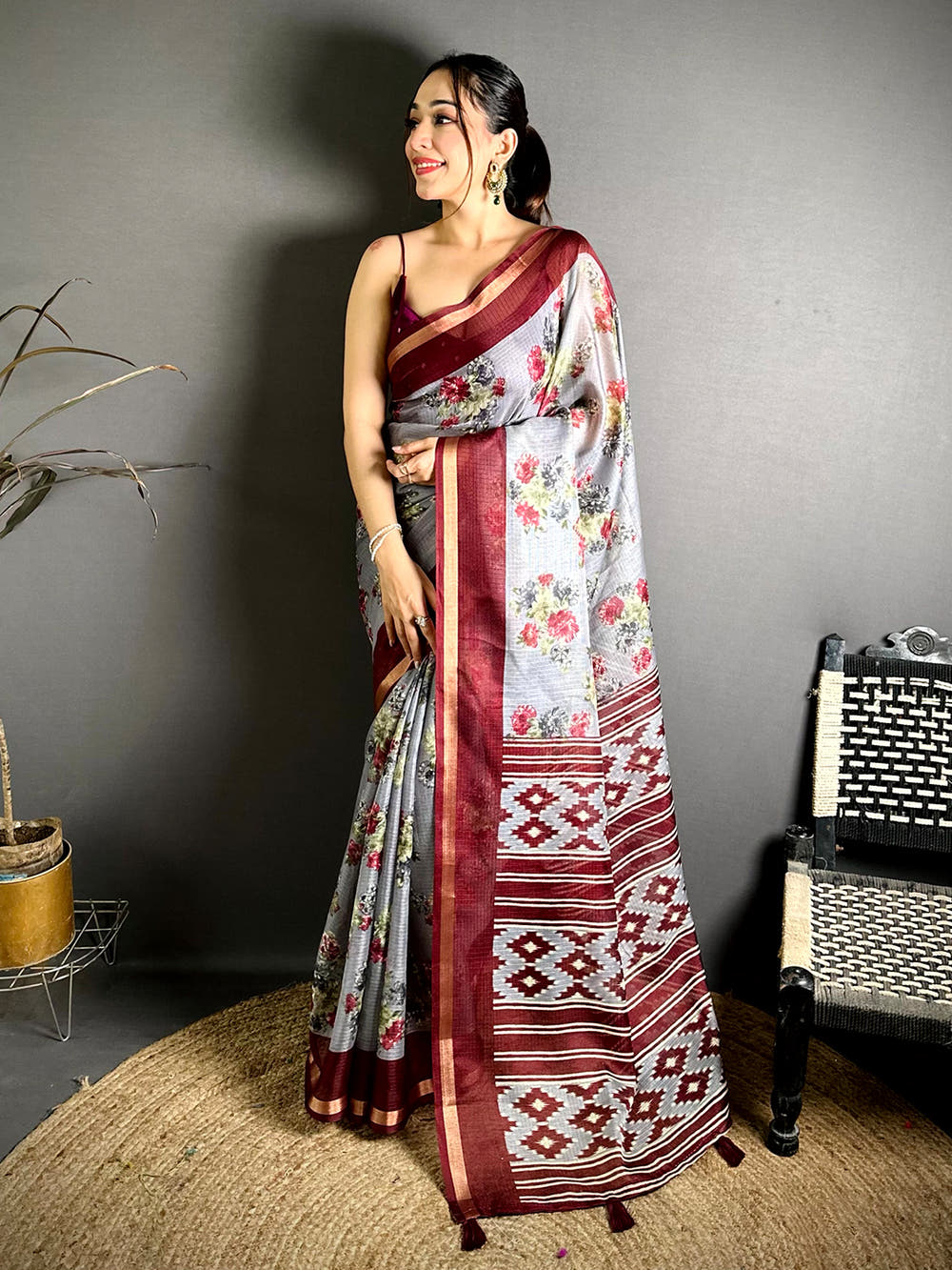 Stylish Kota Doriya Printed Floral Saree