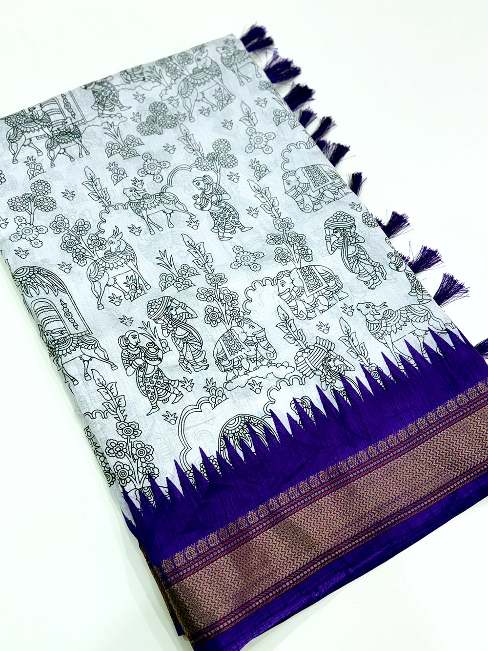 Graceful Pen Kalamkari Dola Silk Saree