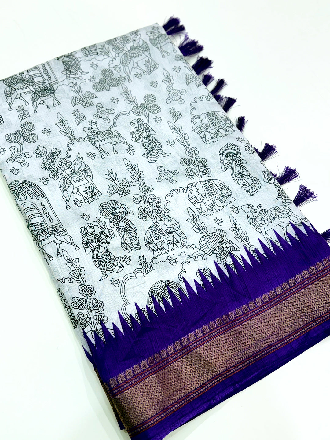 Graceful Pen Kalamkari Dola Silk Saree