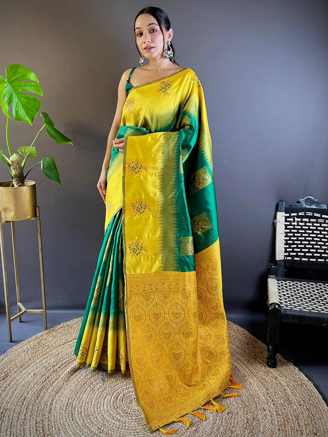 Dark Green Sami Banarasi Tussar Silk Saree

