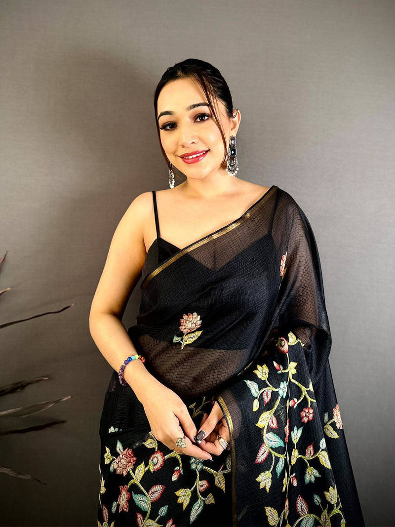 Royal Kota Doriya Floral Kalamkari Saree