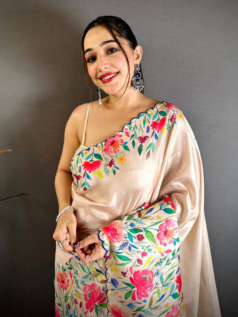 Floral Garden Cutwork Tussar Saree