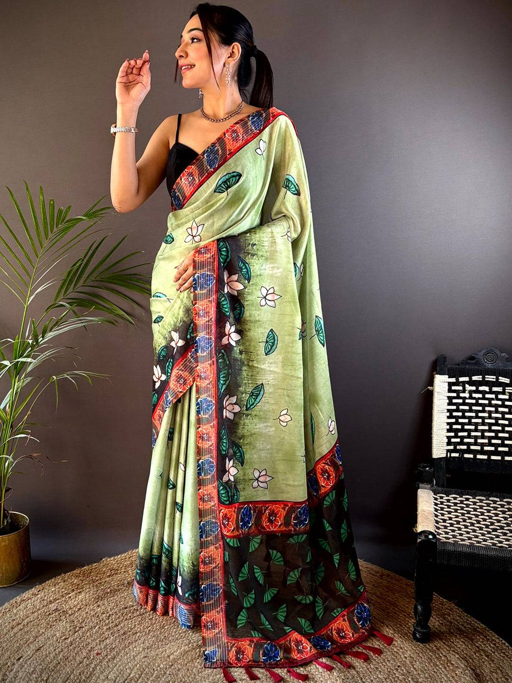Green Georgette Pichwai Print Saree