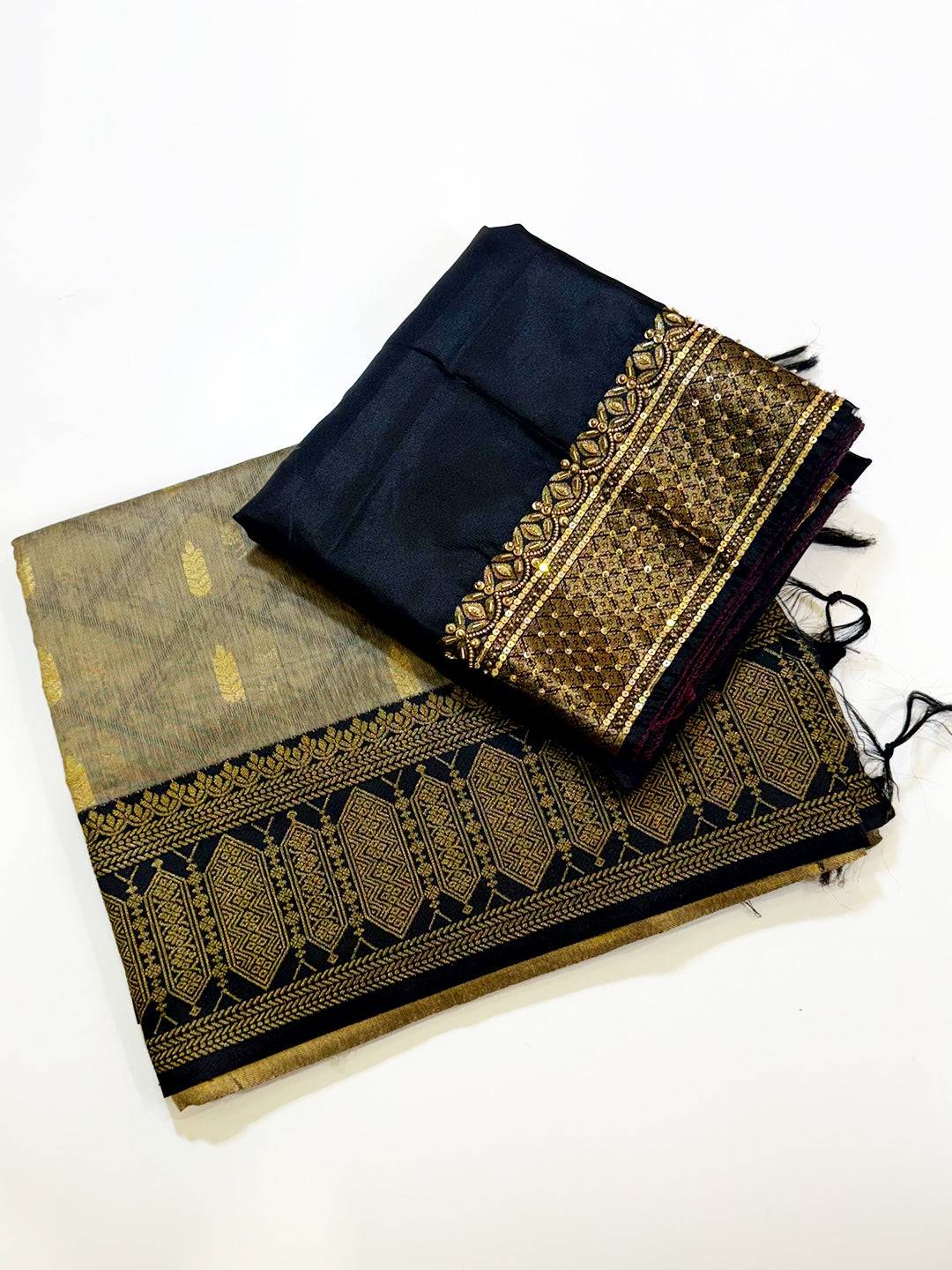 Stylish Banarasi Katan Silk Zari Saree With Maggam Blouse