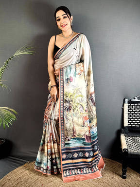 Stylish Free-Hand Semi Tussar Saree