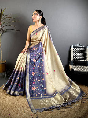 Designer Gold Lakda Patta Kalamkari Saree
