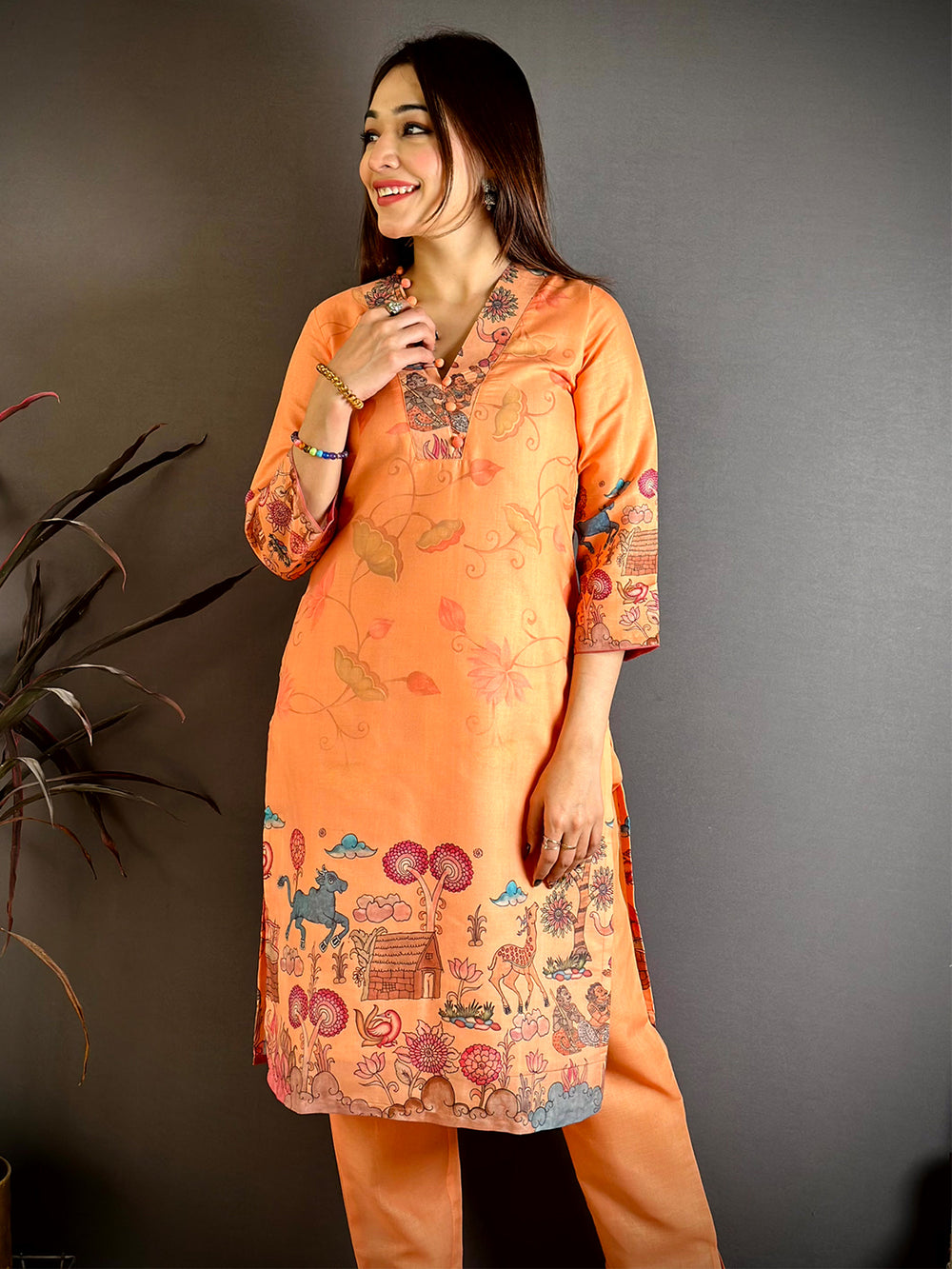 Opulent Kalamkari Overlap Neck Kurti