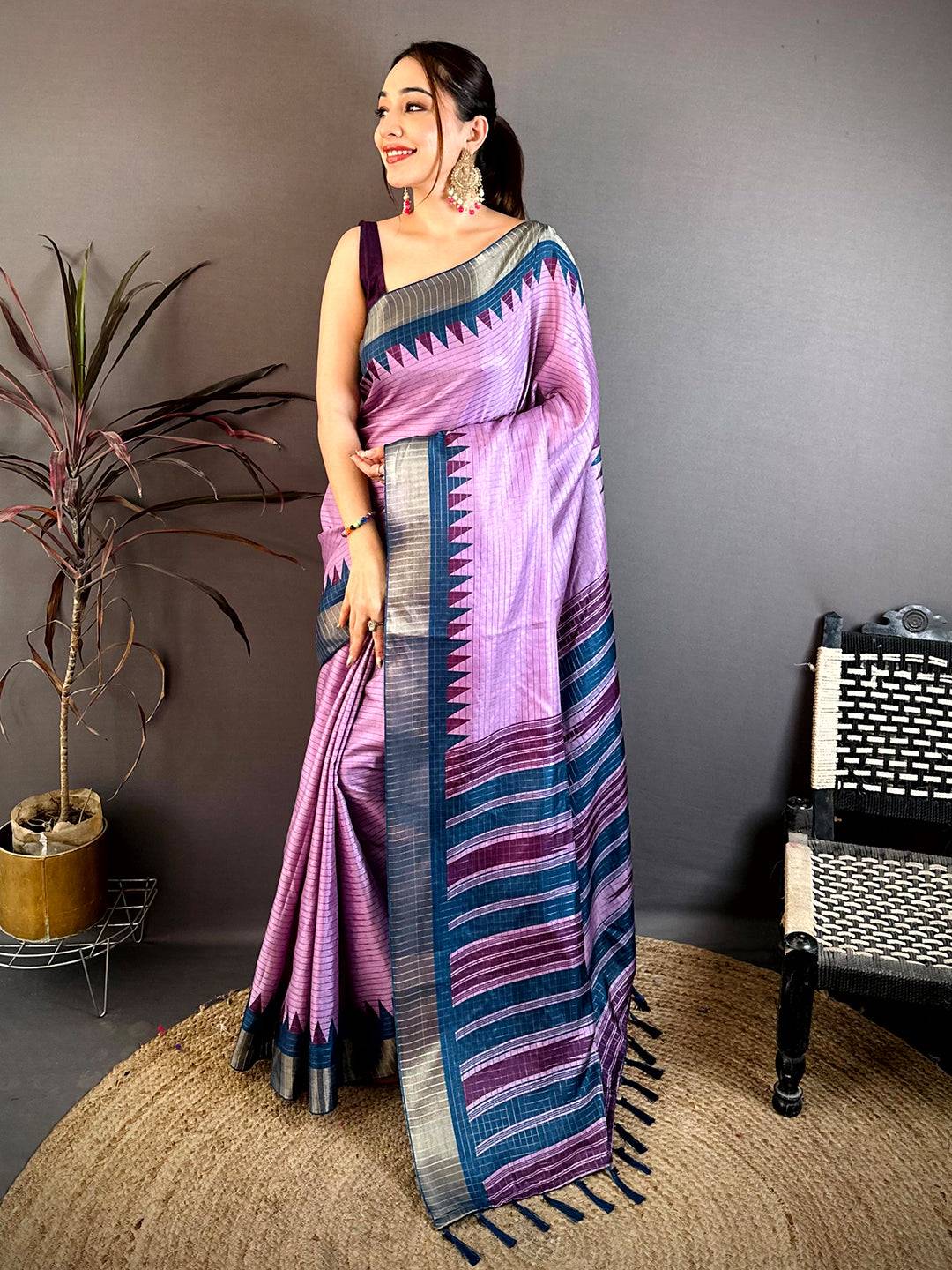 Vibrant Black Zari Checks Designer Saree