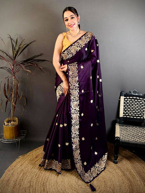 Magenta Aari Jhalar Tussar Satin Saree