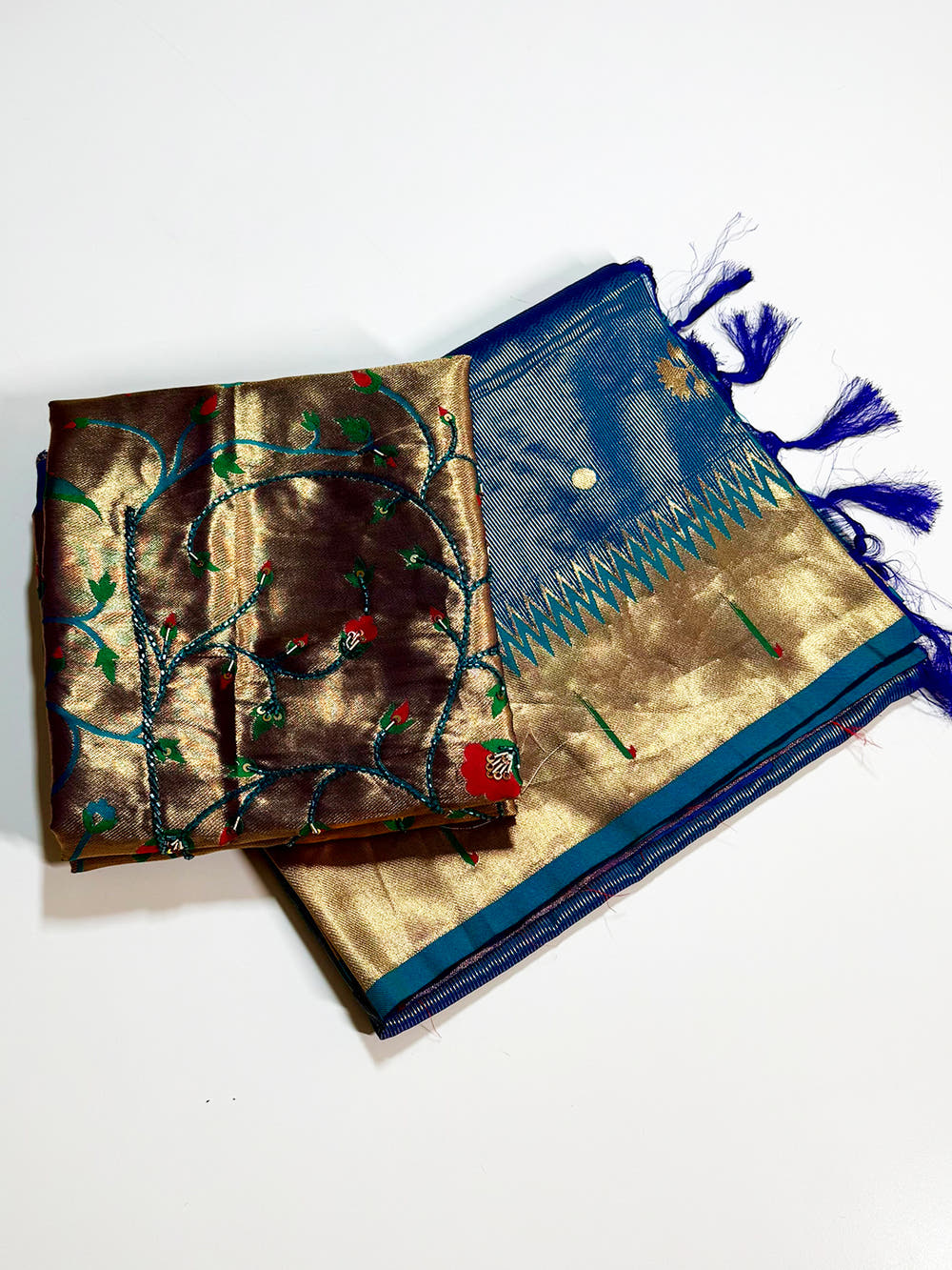 Golden Grace Zari Tissue Paithani Saree With Maggam Blouse