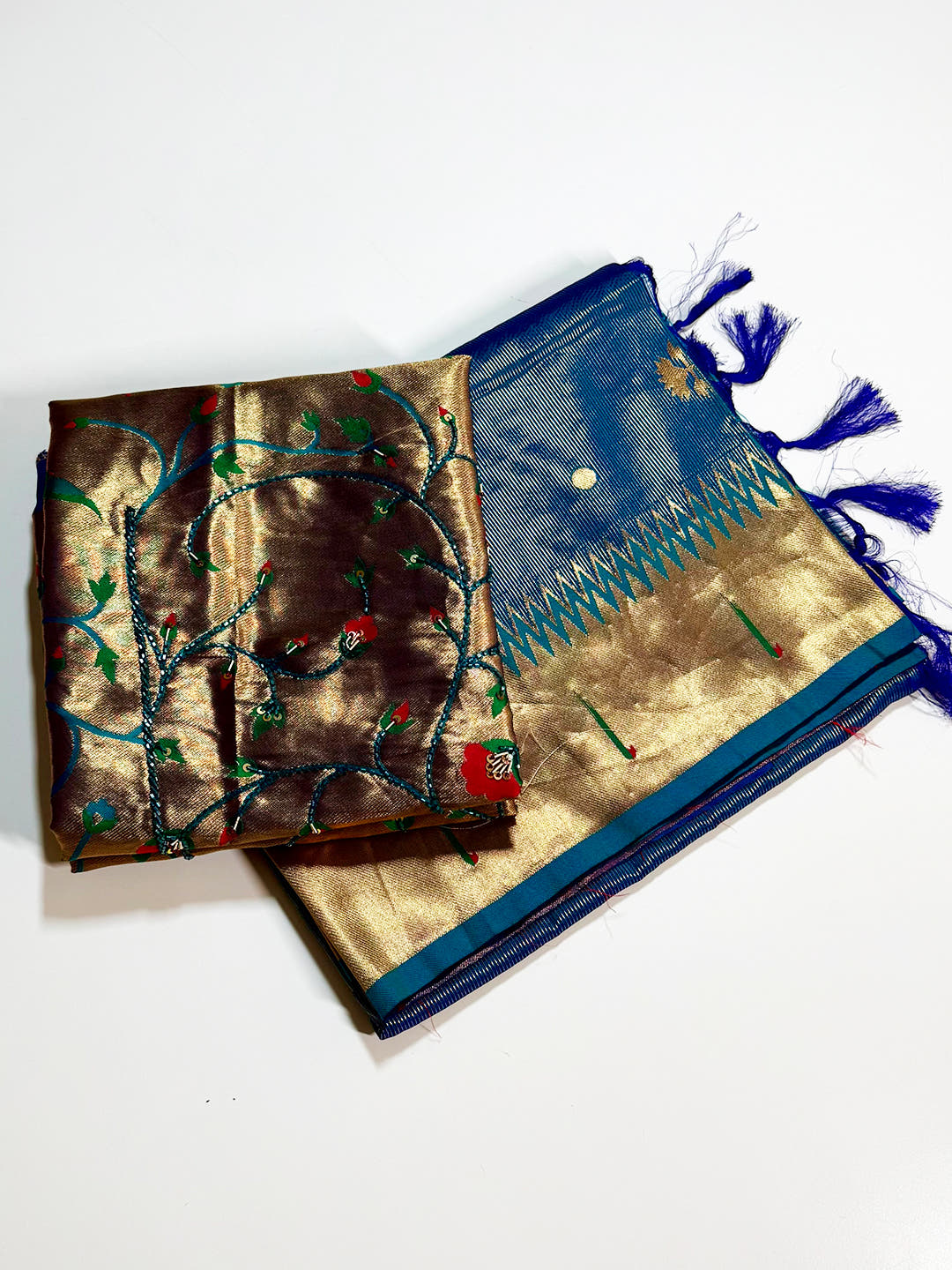 Golden Grace Zari Tissue Paithani Saree With Maggam Blouse