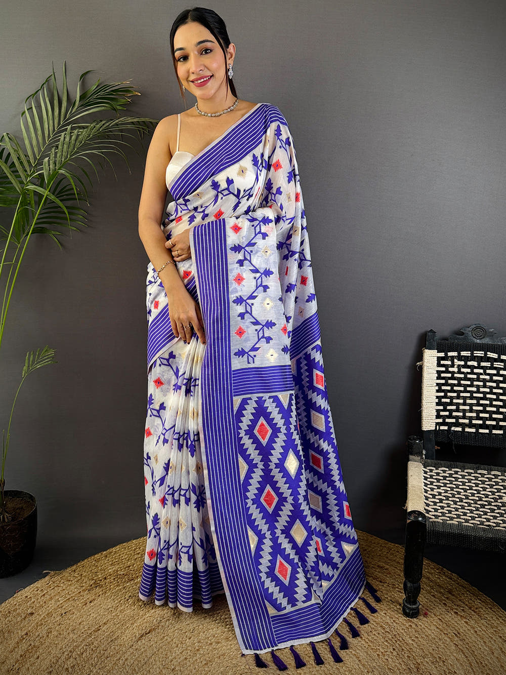 Royal Purple Soft Dhakai Jamdani Silk Saree