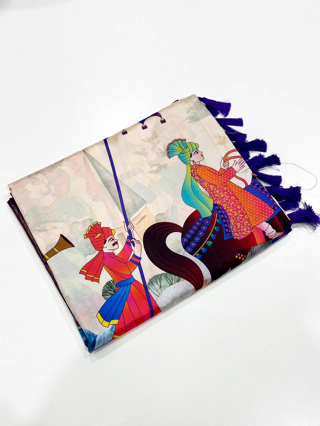 Cream Soft Banarasi Silk Digital Print Saree