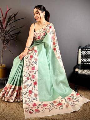 Radiance Floral Border Tussar Saree