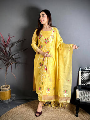 Yellow Floral Heritage Cotton Suit Set