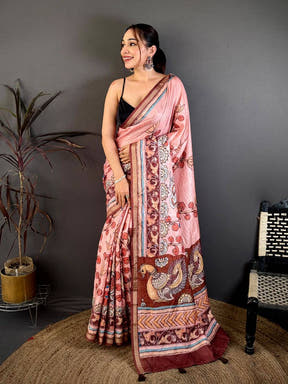 Classic Kalamkari Lotus Tussar Saree