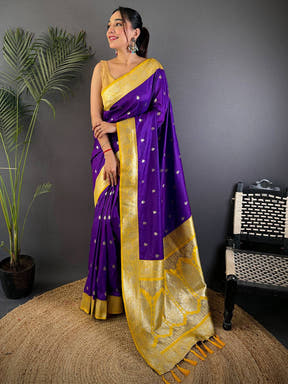 Purple Soft Silk Feather Saree
