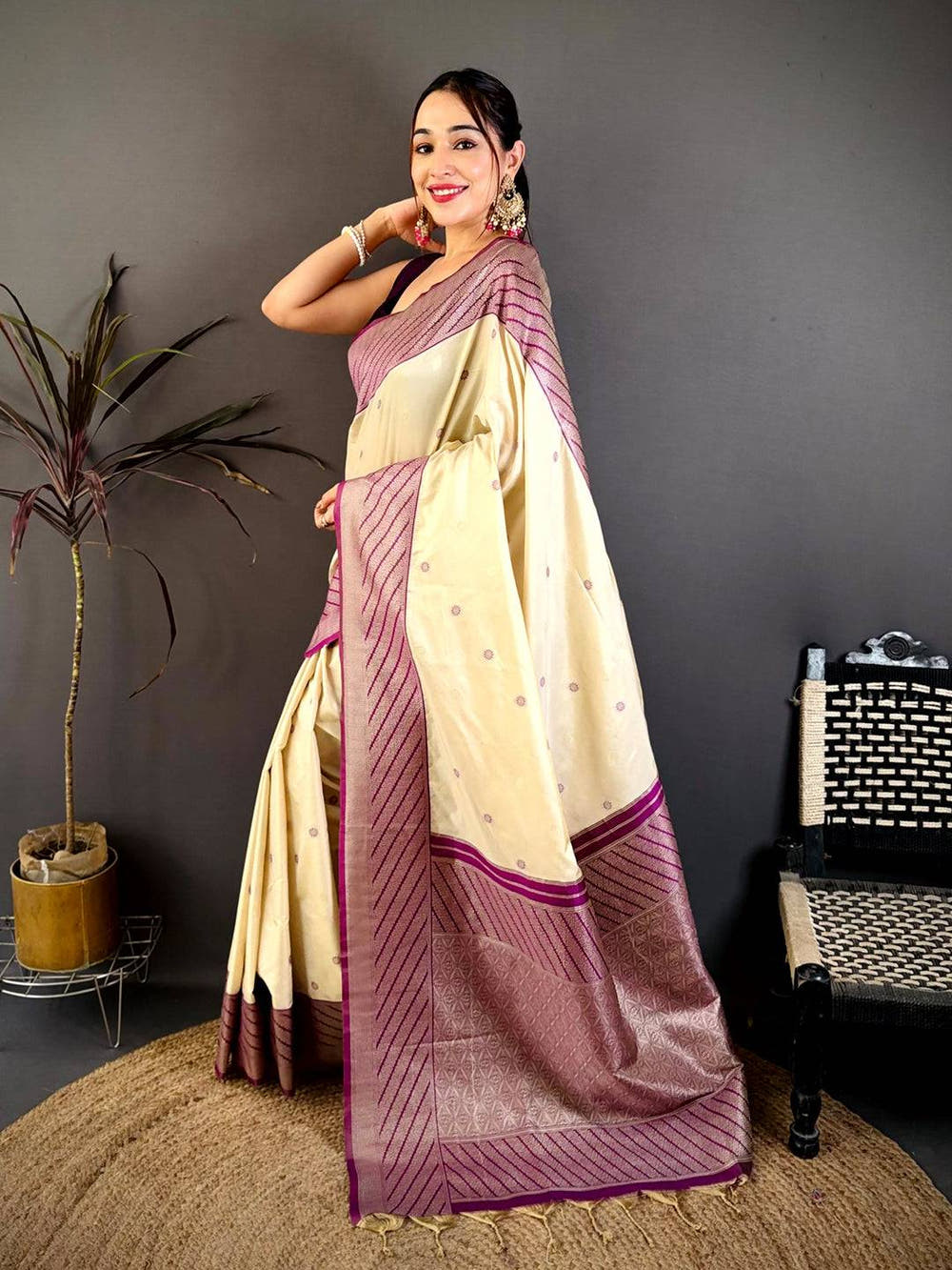 Classic Striped Soft Silk Zari Weave Saree