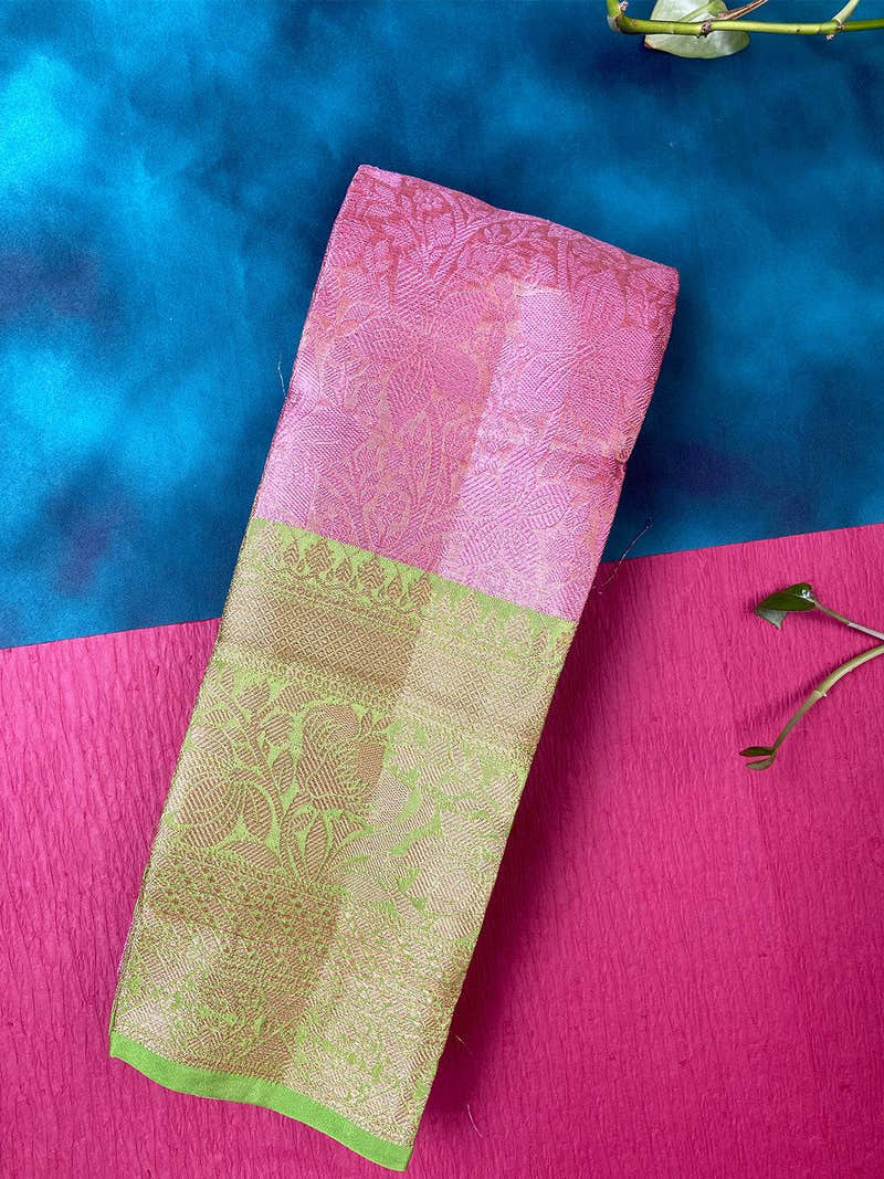 Flamingo Pink Dupion Silk With Ethnic Motifs Saree