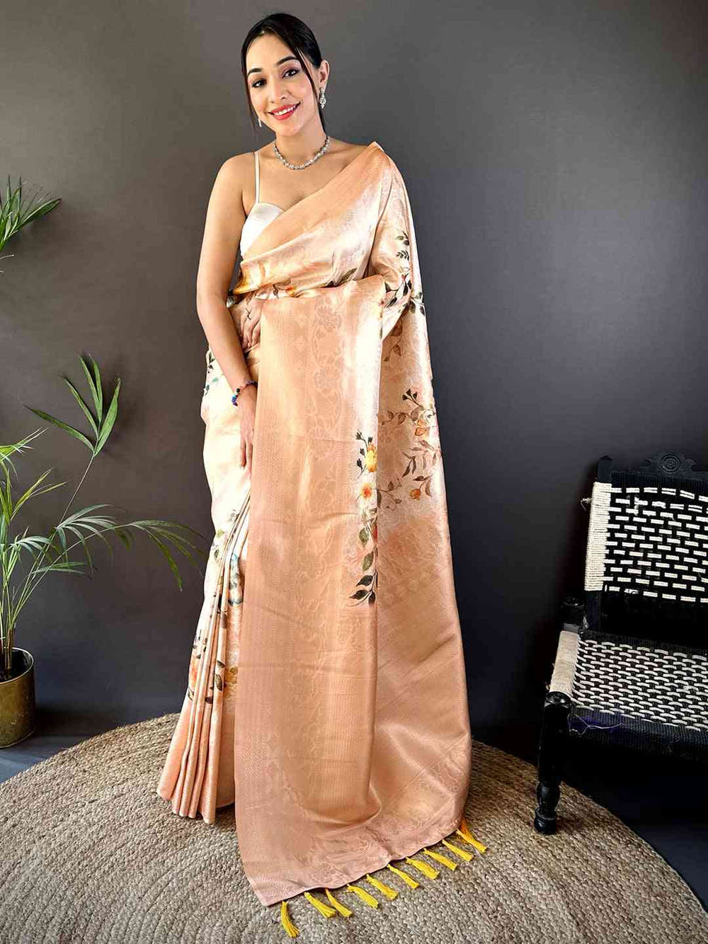 Peach Kanjivaram Digital Silk Saree