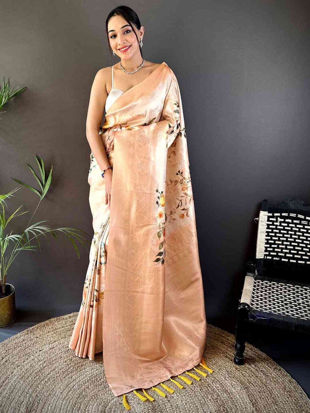 Peach Kanjivaram Digital Silk Saree