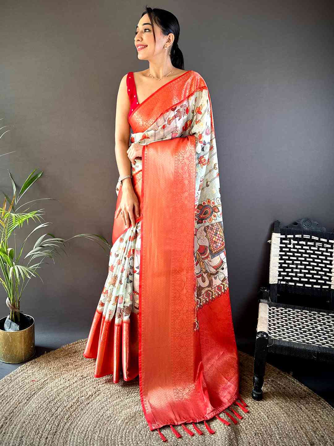 Pista Floral Kalamkari Kota Doriya Saree