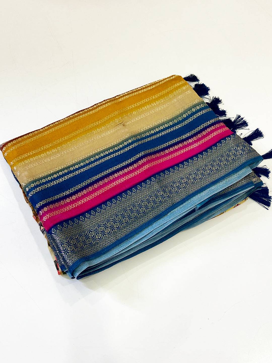 Radiant Soft Silk Kalamkari Zari Stripe Saree