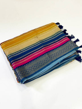 Radiant Soft Silk Kalamkari Zari Stripe Saree