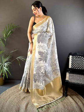 Graceful Pen Kalamkari Soft Tissue Silk Saree