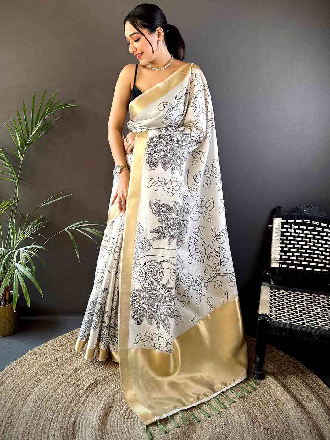 Graceful Pen Kalamkari Soft Tissue Silk Saree