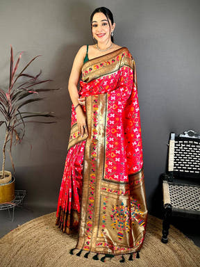 Rani Pink Patola Silk Zari Weaving Saree