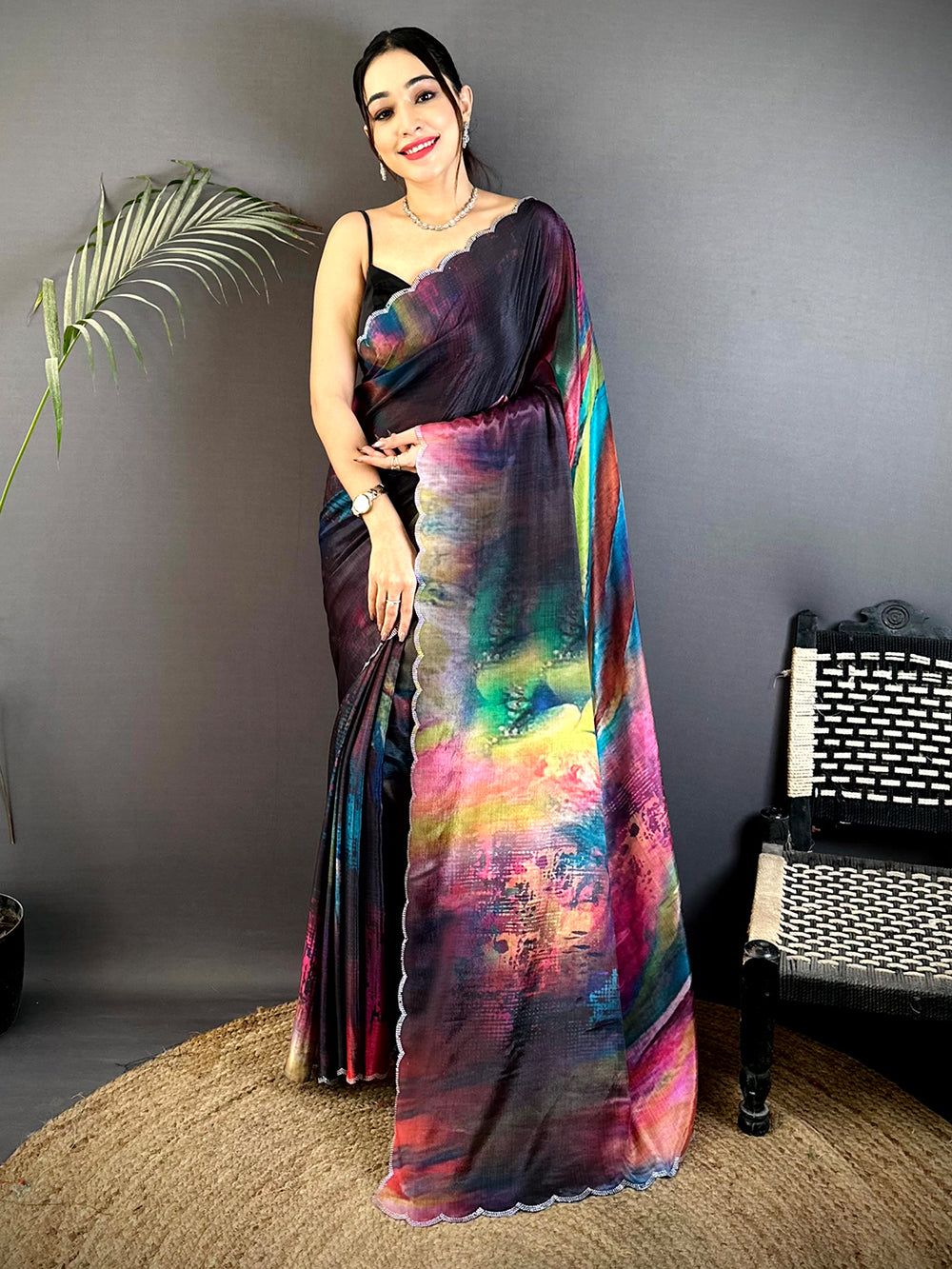 Regal Freehand Abstract Chinnon Saree