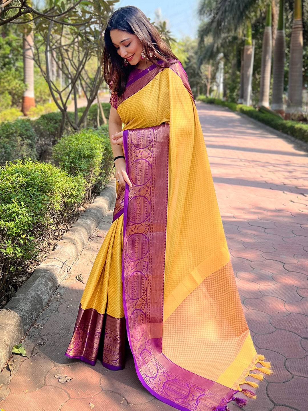 Traditional Yellow Kanjivaram Silk Saree Design