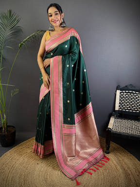 Bottle Green Soft Silk Floral Butta Saree