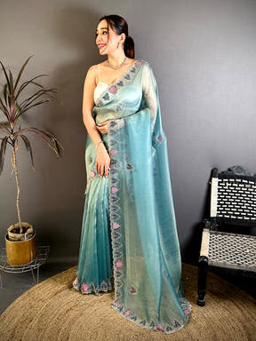 Elegant Hand Painted Border Diamond Work Saree – view 2