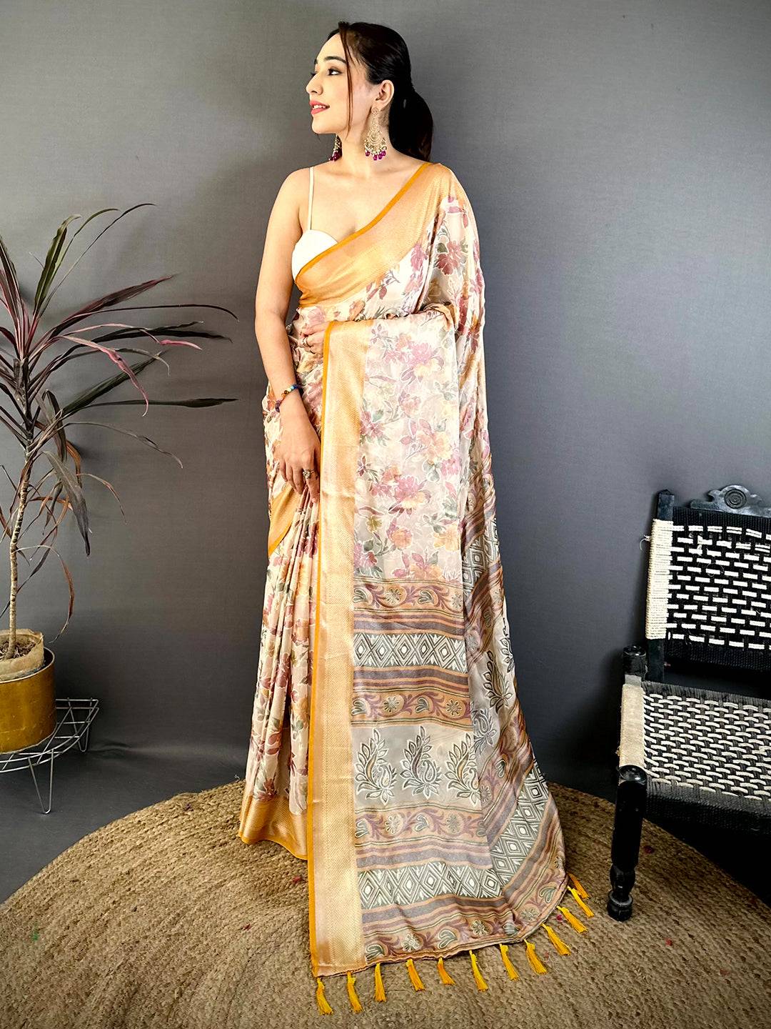 Classic Brasso Floral Weaving Saree