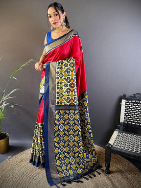Red Patola Print Chanderi Saree
