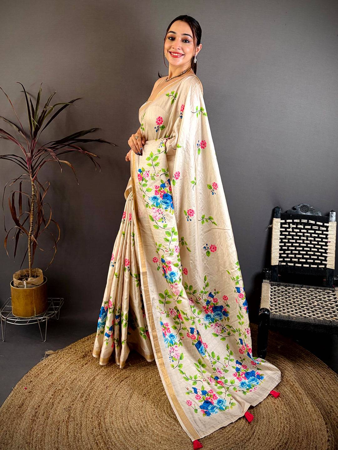 Artisan Tussar Floral Ghicha Weaving Saree