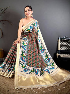 Green Soft Kanchi Silk Ikkat Patola Saree